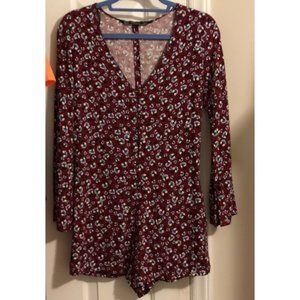 Zara Maroon Floral Pattern Romper Button Front XS